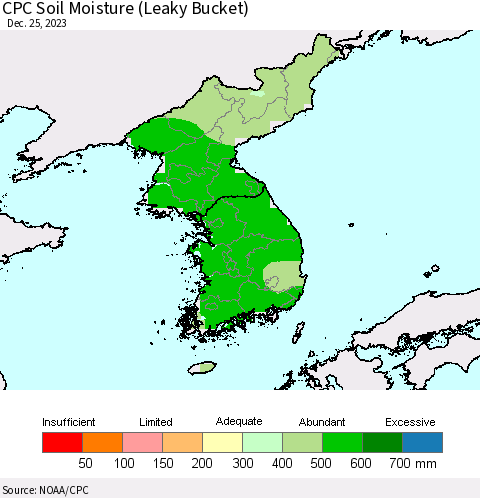 Korea CPC Soil Moisture (Leaky Bucket) Thematic Map For 12/21/2023 - 12/25/2023