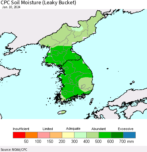 Korea CPC Soil Moisture (Leaky Bucket) Thematic Map For 1/6/2024 - 1/10/2024