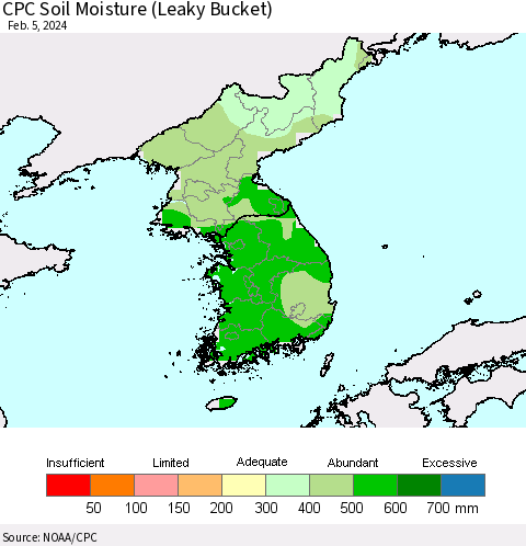 Korea CPC Soil Moisture (Leaky Bucket) Thematic Map For 2/1/2024 - 2/5/2024
