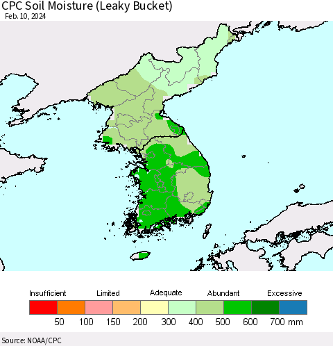 Korea CPC Soil Moisture (Leaky Bucket) Thematic Map For 2/6/2024 - 2/10/2024