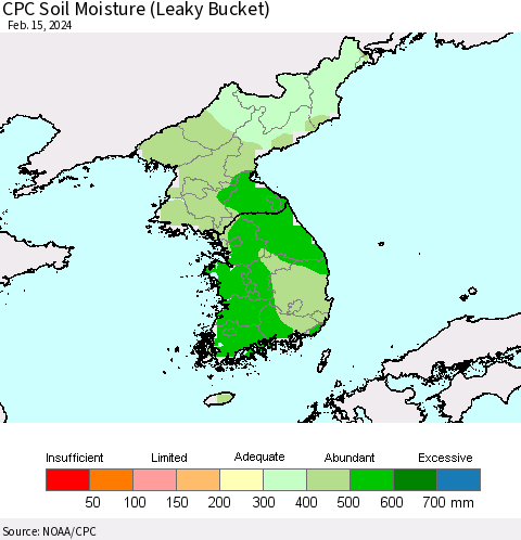 Korea CPC Soil Moisture (Leaky Bucket) Thematic Map For 2/11/2024 - 2/15/2024