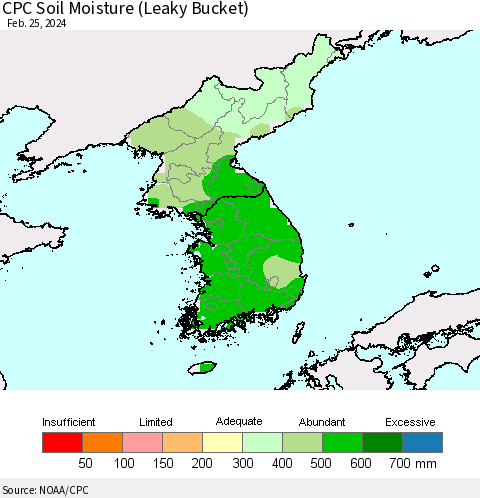 Korea CPC Soil Moisture (Leaky Bucket) Thematic Map For 2/21/2024 - 2/25/2024