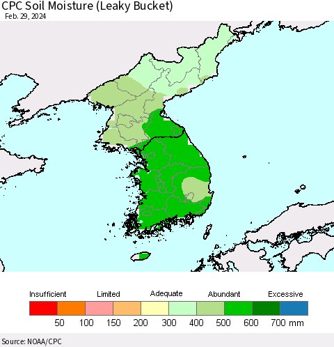 Korea CPC Soil Moisture (Leaky Bucket) Thematic Map For 2/26/2024 - 2/29/2024