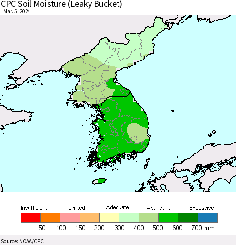 Korea CPC Soil Moisture (Leaky Bucket) Thematic Map For 3/1/2024 - 3/5/2024