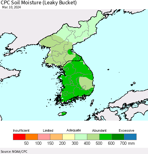 Korea CPC Soil Moisture (Leaky Bucket) Thematic Map For 3/6/2024 - 3/10/2024