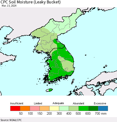 Korea CPC Soil Moisture (Leaky Bucket) Thematic Map For 3/11/2024 - 3/15/2024