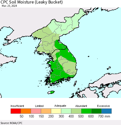 Korea CPC Soil Moisture (Leaky Bucket) Thematic Map For 3/21/2024 - 3/25/2024