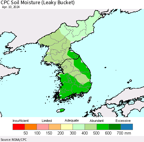 Korea CPC Soil Moisture (Leaky Bucket) Thematic Map For 4/6/2024 - 4/10/2024
