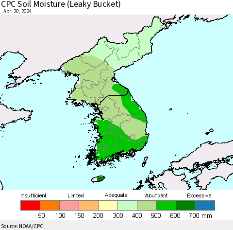 Korea CPC Soil Moisture (Leaky Bucket) Thematic Map For 4/16/2024 - 4/20/2024