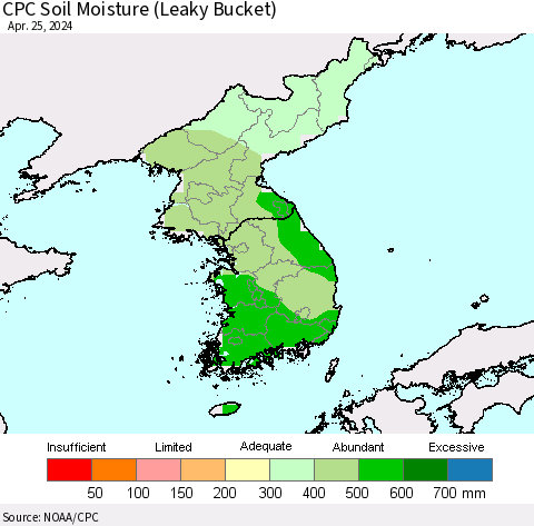 Korea CPC Soil Moisture (Leaky Bucket) Thematic Map For 4/21/2024 - 4/25/2024