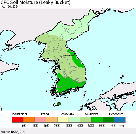 Korea CPC Soil Moisture (Leaky Bucket) Thematic Map For 4/26/2024 - 4/30/2024