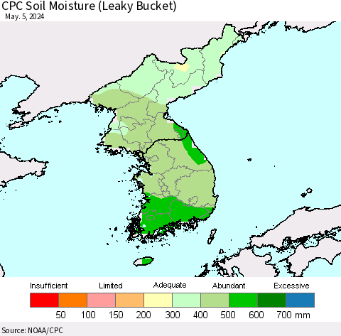 Korea CPC Soil Moisture (Leaky Bucket) Thematic Map For 5/1/2024 - 5/5/2024