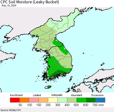 Korea CPC Soil Moisture (Leaky Bucket) Thematic Map For 5/11/2024 - 5/15/2024