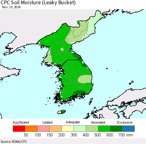 Korea CPC Soil Moisture (Leaky Bucket) Thematic Map For 11/6/2024 - 11/10/2024