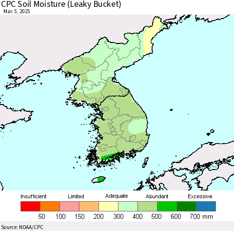 Korea CPC Soil Moisture (Leaky Bucket) Thematic Map For 3/1/2025 - 3/5/2025
