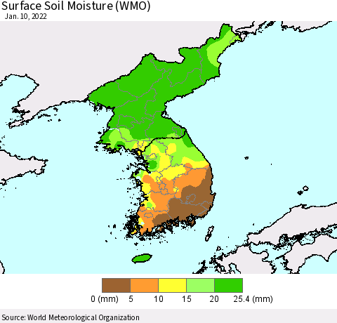 Korea Surface Soil Moisture (WMO) Thematic Map For 1/6/2022 - 1/10/2022