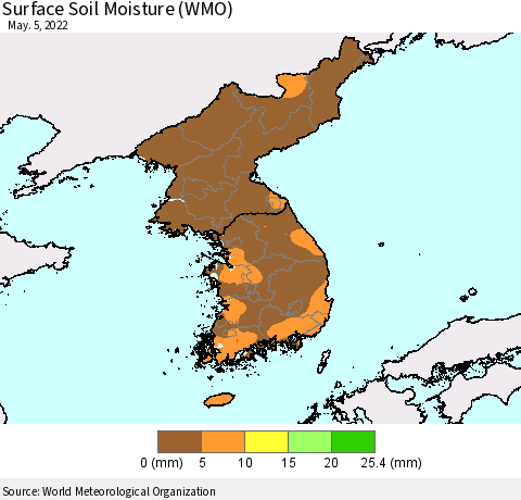 Korea Surface Soil Moisture (WMO) Thematic Map For 5/1/2022 - 5/5/2022