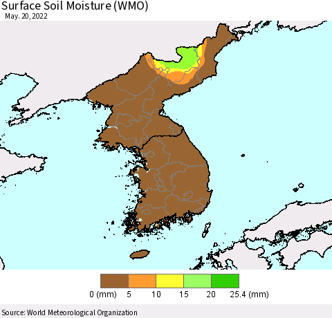 Korea Surface Soil Moisture (WMO) Thematic Map For 5/16/2022 - 5/20/2022