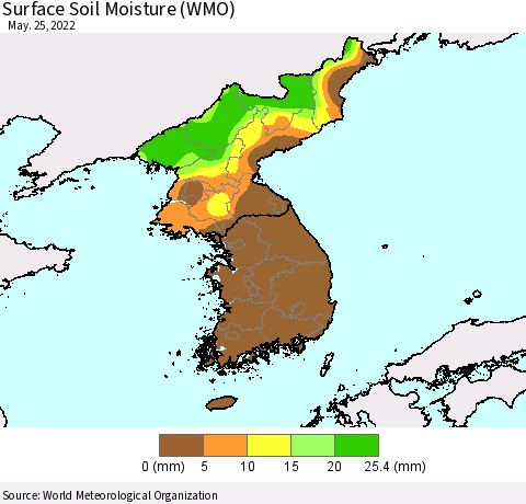 Korea Surface Soil Moisture (WMO) Thematic Map For 5/21/2022 - 5/25/2022