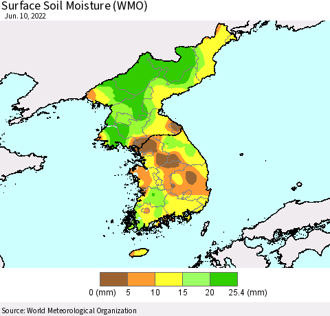 Korea Surface Soil Moisture (WMO) Thematic Map For 6/6/2022 - 6/10/2022