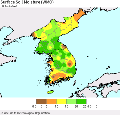Korea Surface Soil Moisture (WMO) Thematic Map For 6/11/2022 - 6/15/2022