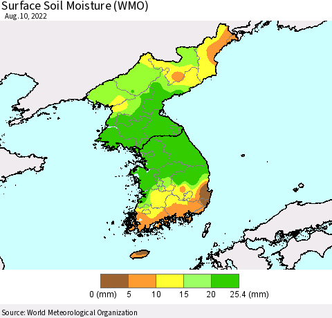 Korea Surface Soil Moisture (WMO) Thematic Map For 8/6/2022 - 8/10/2022