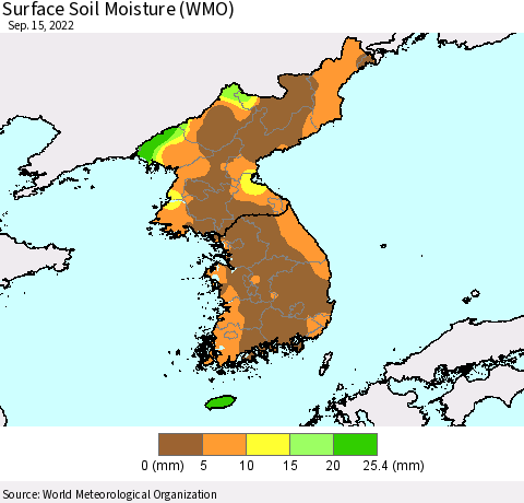 Korea Surface Soil Moisture (WMO) Thematic Map For 9/11/2022 - 9/15/2022
