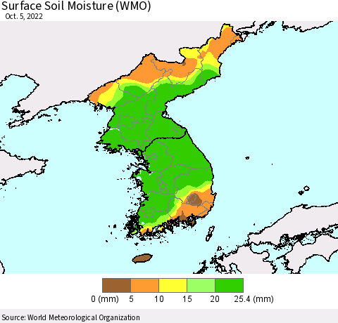 Korea Surface Soil Moisture (WMO) Thematic Map For 10/1/2022 - 10/5/2022