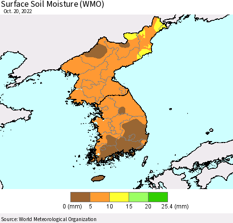 Korea Surface Soil Moisture (WMO) Thematic Map For 10/16/2022 - 10/20/2022
