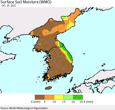 Korea Surface Soil Moisture (WMO) Thematic Map For 10/21/2022 - 10/25/2022