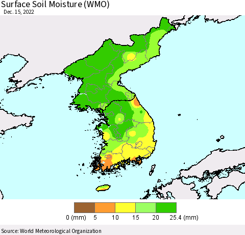Korea Surface Soil Moisture (WMO) Thematic Map For 12/11/2022 - 12/15/2022