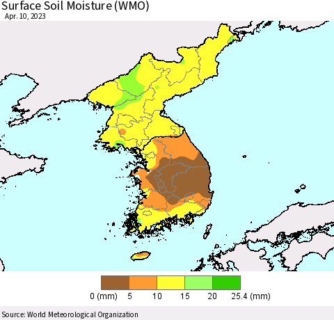Korea Surface Soil Moisture (WMO) Thematic Map For 4/6/2023 - 4/10/2023
