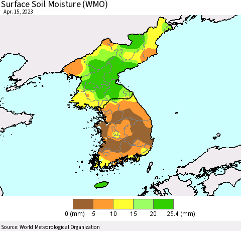 Korea Surface Soil Moisture (WMO) Thematic Map For 4/11/2023 - 4/15/2023