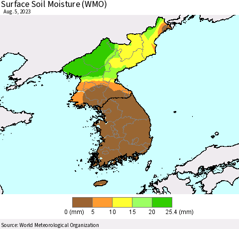 Korea Surface Soil Moisture (WMO) Thematic Map For 8/1/2023 - 8/5/2023