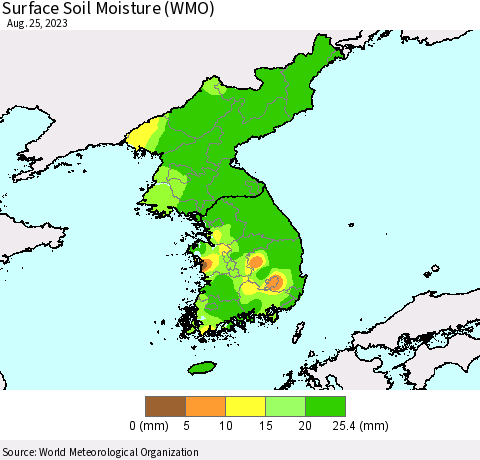 Korea Surface Soil Moisture (WMO) Thematic Map For 8/21/2023 - 8/25/2023