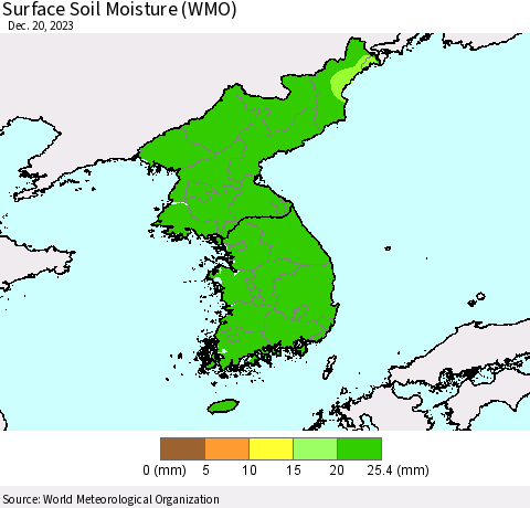 Korea Surface Soil Moisture (WMO) Thematic Map For 12/16/2023 - 12/20/2023