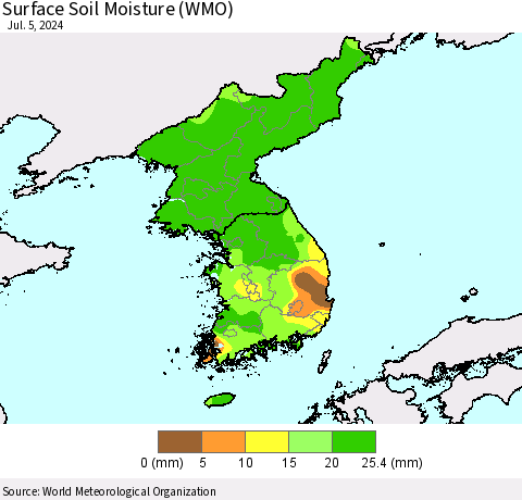 Korea Surface Soil Moisture (WMO) Thematic Map For 7/1/2024 - 7/5/2024