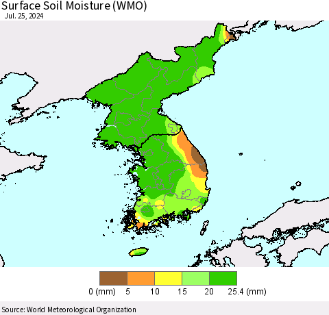 Korea Surface Soil Moisture (WMO) Thematic Map For 7/21/2024 - 7/25/2024