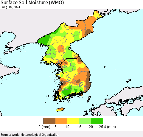 Korea Surface Soil Moisture (WMO) Thematic Map For 8/6/2024 - 8/10/2024