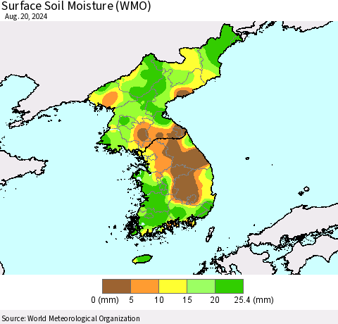 Korea Surface Soil Moisture (WMO) Thematic Map For 8/16/2024 - 8/20/2024