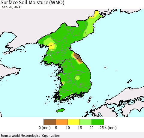 Korea Surface Soil Moisture (WMO) Thematic Map For 9/16/2024 - 9/20/2024