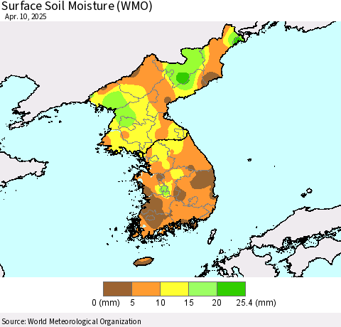 Korea Surface Soil Moisture (WMO) Thematic Map For 4/6/2025 - 4/10/2025