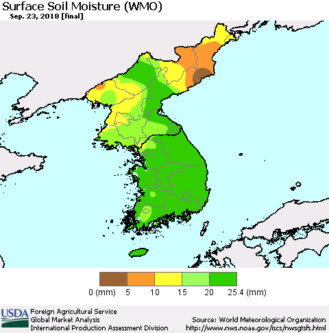 Korea Surface Soil Moisture (WMO) Thematic Map For 9/17/2018 - 9/23/2018