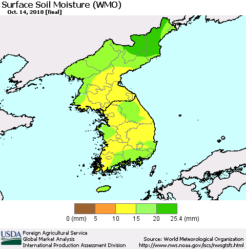 Korea Surface Soil Moisture (WMO) Thematic Map For 10/8/2018 - 10/14/2018
