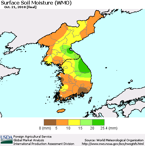 Korea Surface Soil Moisture (WMO) Thematic Map For 10/15/2018 - 10/21/2018