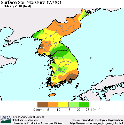 Korea Surface Soil Moisture (WMO) Thematic Map For 10/22/2018 - 10/28/2018