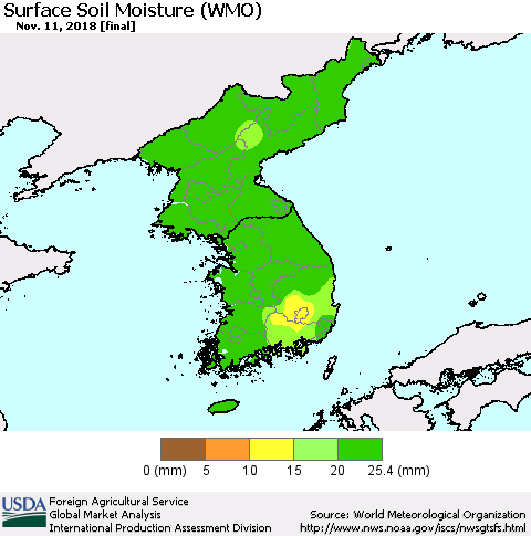 Korea Surface Soil Moisture (WMO) Thematic Map For 11/5/2018 - 11/11/2018