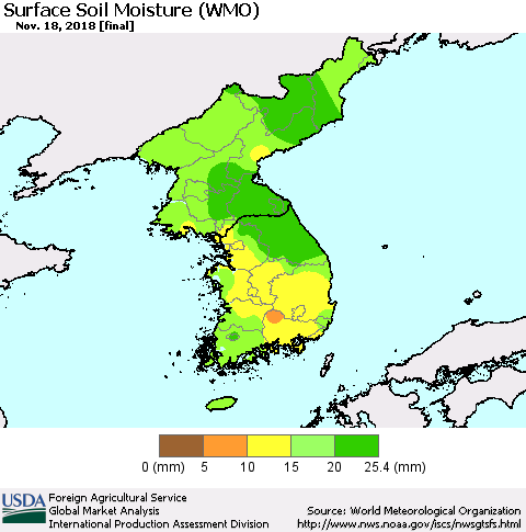 Korea Surface Soil Moisture (WMO) Thematic Map For 11/12/2018 - 11/18/2018