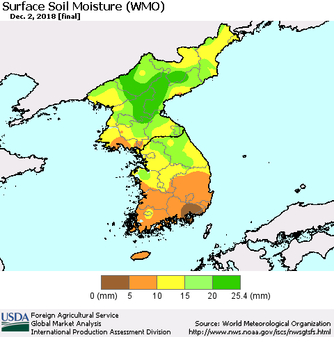 Korea Surface Soil Moisture (WMO) Thematic Map For 11/26/2018 - 12/2/2018