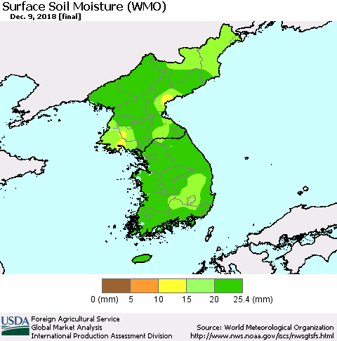 Korea Surface Soil Moisture (WMO) Thematic Map For 12/3/2018 - 12/9/2018